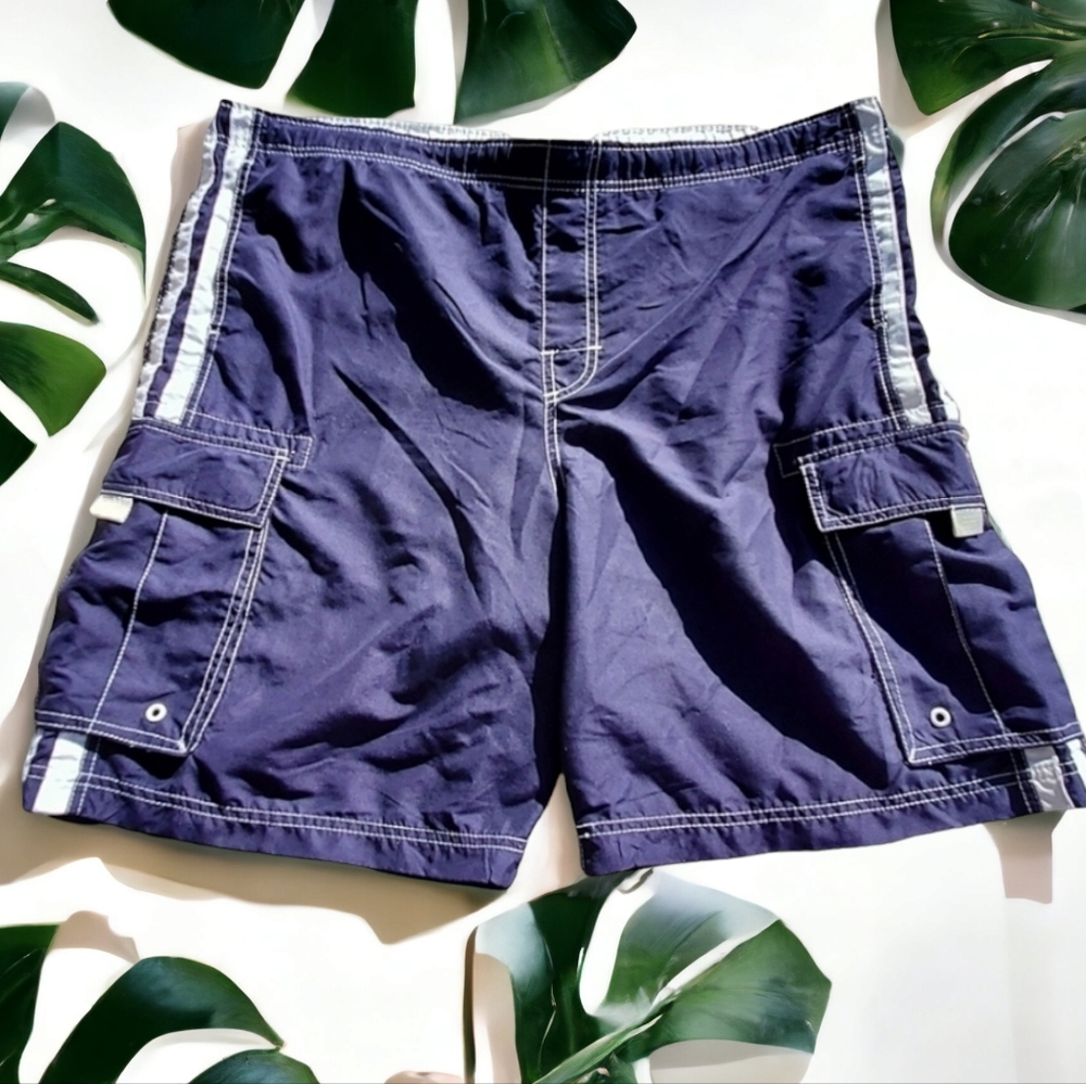 OP Swim Trunks w/ pockets, XL blu varsity stripes